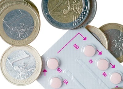 Antibabypillen mit Euro-Münzen