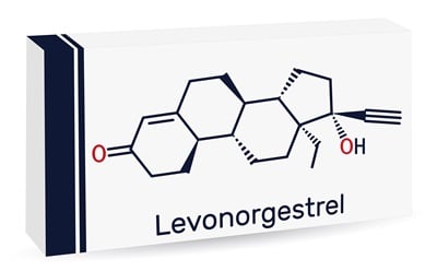 Eine Packung mit dem Progestinmolekül Levonorgestrel